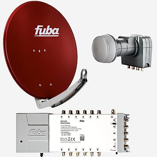 Fuba Sat Anlage 12 Teilnehmer | DAA 780 R Satellitenschüssel 80cm Alu rot (Testergebnis: ausgezeichnet)* + Fuba Quattro LNB + Fuba Sat Multischalter 12 Teilnehmer (DVB-S2, HDTV, UHD 4K/8K, 3D)
