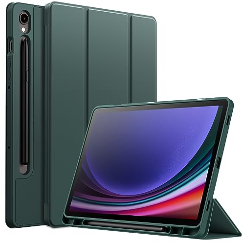 JETech Hülle für Samsung Galaxy Tab S9 11 Zoll mit S Pen Halterung, Weiche TPU DREI-Falt Ständer Schützend Tablet Schutzhülle, Unterstützung S Pen Aufladung, Auto Wachen/Schlafen (Nachtgrün)