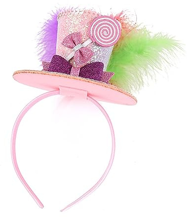 iEFiEL Damen Halloween Pailletten Mini Top Hut Stirnband mit Schleife Feder Deko Rosa Mini-Zylinderhut Haarband Kopfschmuck Karneval Maskerade Haar Accessoires 2 Stück One Size