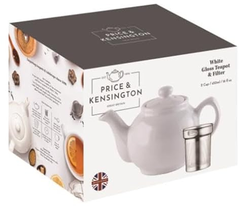 Price & Kensington Théière anglaise avec infuseur pour 6 tasses, en faïence de qualité supérieure, avec vernis brillant, passe au micro-ondes et au lave-vaisselle, style vintage