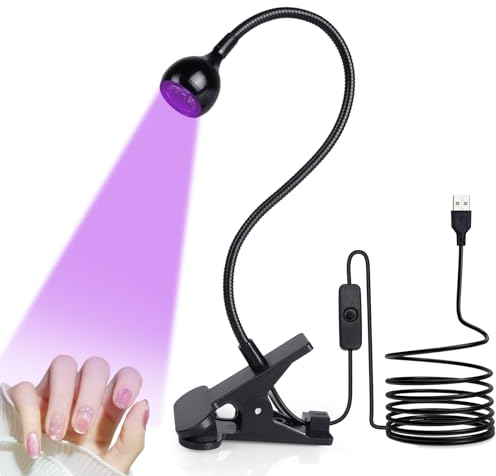 LOPHE UV Lampe für Gelnägel, Flexible Schwanenhals Led Lampe Nägel mit Sicherungsclip, Mini Drehbarer Nagellampe für All Gel Nagellack Gelnägel Nageltrockner(Schwarz)