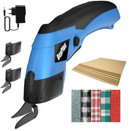 HSHa Elektrische Stoffschere Kabelloser Schneider mit Akku 2000mAh, Akku-Universalschere Leicht für Schneiden Leder Baumwollstoff Pappe Schnelles Laden, 2 Klinge, Blau