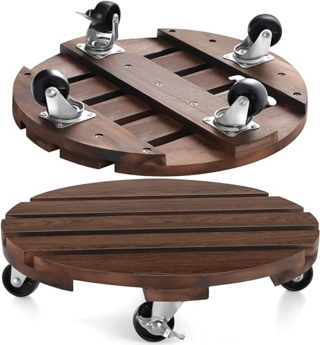 HOHY Rullo per piante per esterni, resistente alle intemperie, 2 x 30 cm, per piante, sottovaso con ruote, rotondo per esterni, con ruote girevoli a 360°, resistente e arrotolabile, per interni ed