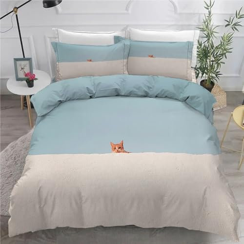 BettwäSche 220x240 Katze Frisch 3D Druck BettwäSche-Set - Bettbezug 220x240 und 2 Kissenbezug 80x80 cm aus Weiche und Angenehme Mikrofaser mit ReißVerschluss