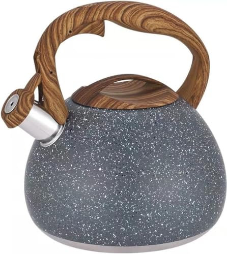 Bouilloire électrique en acier inoxydable, 3 L avec poignée en bois à fond plat, pour cuisinière à gaz, bouilloire à ébullition rapide, bouilloire à eau, théière à usage intensif, noir, 3 l