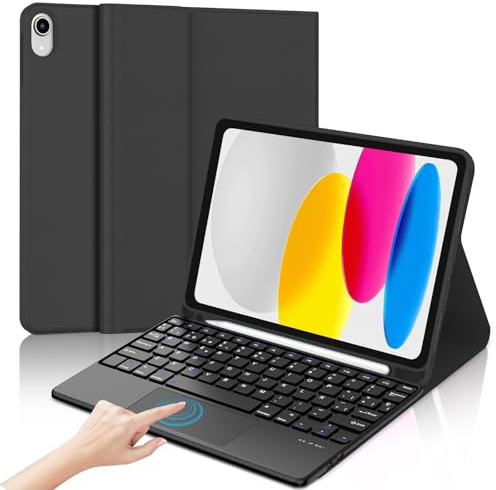 IVEOPPE Teclado iPad 10/11 Generación A16 con Touchpad, Funda Teclado Trackpad Español Ñ Desmontable Inalámbrico Bluetooth para iPad 10 Generación 2022/11 Generación A16 2025 (10.9/11 Pulgada), Negro