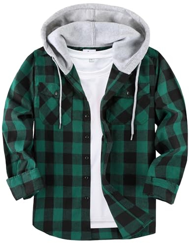 Onedog Chemise Homme en Flanelle à Carreaux Décontractée - Chemise de Chasse à Capuche Manches Longues avec Deux Poches Poitrine
