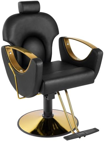 TAUIANE Friseurstuhl FüR Zu Hause Und Den Professionellen Friseursalon, Friseurstuhl Mit Drehgelenk Und Hydraulikpumpe, HöHenverstellbar, Haarschneidestuhl, Friseurstuhl,Gold,H: 54cm