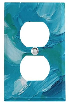Blue Oil Paint Texture Single Duplex Wall Plate Covers Light Switch Cover 1 Gang Outlet Plate Cover Decorative Wall Plate for Kitchen Bedroom Bathroom Decor 4.5 X 2.8