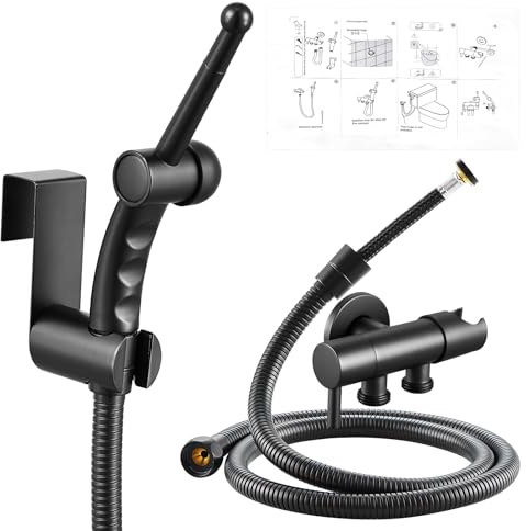 CREA Pulvérisateur de bidet portable pour toilettes – Fixation de bidet réglable avec tuyau pour lavage féminin et pulvérisateur à couches en tissu – Acier inoxydable noir