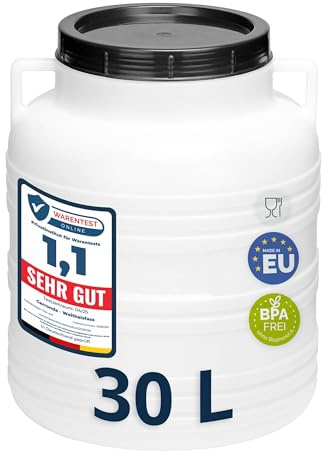 Garronda Réservoir d'eau de 30 litres Baril Alimentaire Bidon Eau GD-0078 | Fût à Large Ouverture, en HDPE, sans BPA, Tonneau de Jardin, Bac à Aliments pour Animaux, Conteneur d'Eau, Universel, Blanc