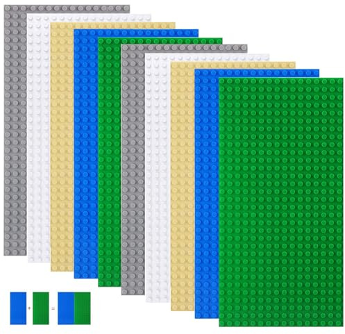 shineFinder 10 piastre da costruzione compatibili con la maggior parte delle marche, piastre di base rettangolari 25,6 x 12,8 cm con 16 x 32 gommini (sabbia, grigio, verde, blu, bianco)
