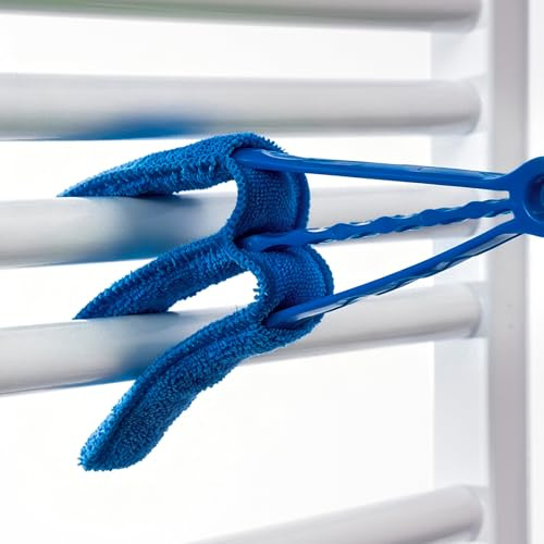 S'AFIELINA Jalousien Reinigungsbürste, Mikrofaser Heizkörperbürste Blau 1er | Handwaschbarer Staubwedel mit abnehmbarem Mikrofasertuch, ideal für Jalousien, Rollläden und Handtuchheizkörper