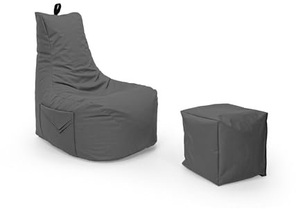 Nadimaideal Sitzsack Gaming Komfort XL-XXL mit Hocker für Kinder, Teenager & Erwachsene | Indoor & Outdoor | EPS-Pernel-Füllung (Anthrait)