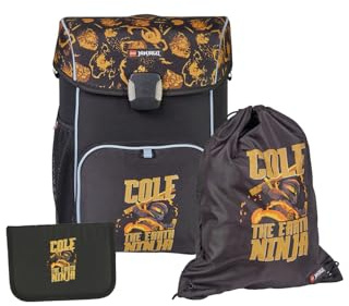 LEGO® NINJAGO® Core Schulranzen Jungen 1. Klasse Set Cole – Schulrucksack Jungen mit Turnbeutel & Federmäppchen Junge, leicht & reflektierend, 26,5 L, 30 x 40 x 20,5 cm