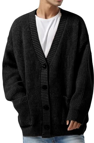 Eauptffy Veste traditionnelle pour homme, cardigan pour homme, manteau en tricot avec boutons, veste polaire chaude à revers et col en V, veste de transition épaisse, unie, veste de loisirs avec