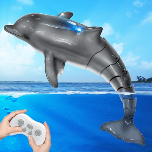 YOOHBERRYS Ferngesteuerter Delphin Spielzeug, 2.4GHz Ferngesteuerter Hai Delfin mit Lichtern, RC Boot Delfin Spielzeug, Ferngesteuertes Boot Poolspielzeug Geschenk für 6+ Jahre Jungen Mädchen (Grey)