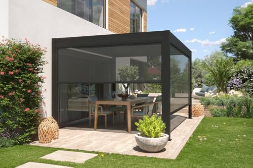 empasa Sonnenschutzrollo Vorhang Zubehör für Lamellen-Pergola Zeus, Sichtschutz Außenrollo, anthrazit, Größe:300 cm, Antriebsart:elektrisch