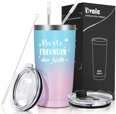 Livole Beste Freundin Geschenke Geburtstag, Geschenk für Frauen, Sie, Frau, Freundinnen Weihnachtsgeschenke - Beste Freundin der Welt - 20oz Coffee to go Becher, 600ml Edelstah Thermobecher