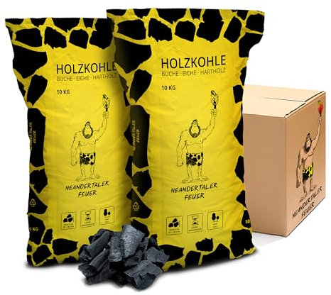 Neandertaler Feuer Holzkohle Grillkohle Buche - 10kg 20kg 30kg Charcoal BBQ Kohle für Grill Smoker Kamin | Grillholzkohle aus Laubholz Buchenholzkohle | Restaurant Qualität