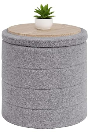 Bonlife Boucle Ottoman Storage, Foot Rest Stool Seat, Folding Footstool for Living Room, Sherpa Ottoman for Bedroom, Grey, 43x43x45 cm