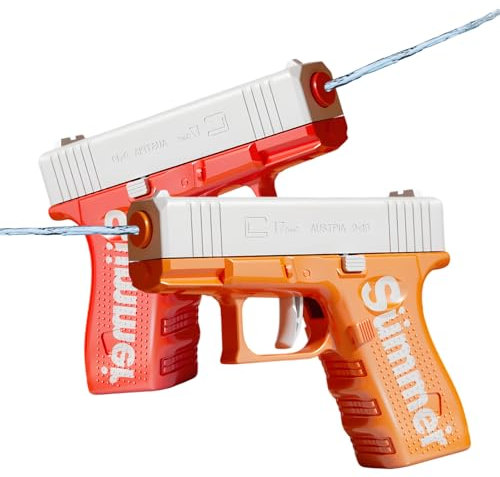 IGEAIIE Water Pistols for Kids, 2 Pack Mini Water Gun Toys Long Range 10M, Squirt Pistols for Boys Girls, Summer Outdoor Water Fighting Toys for Pool, Beach, Garden, Bath, Party Games (Red, Orange)