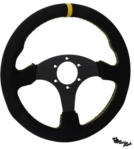 Volante Desplazado,Volante Coche Volante Plano de 330 mm con Marco de Aluminio de Gamuza for Carreras de 13 Pulgadas(B)