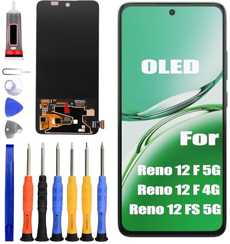 ERYNK LCD Display for Oppo Reno 12F 5G/4G / Reno 12 FS 5G [with Fingerprints] [6.67 Inch] LCD Display Touch Screen Digitizer with Tool Kit
