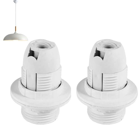 2PCS E14 Lamp Holder, Plastic Bulb Holder Socket with Lampshade Ring, Pendant Socket Lampshade for Home, Electric Light Fitting Parts for Table & Floor Lamp and Ceiling Fixtures