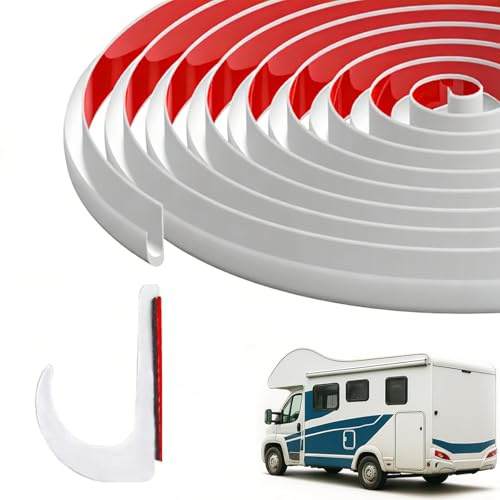 UHETLET J Shape RV Gouttière en Plastique Gouttière 5m Longues Autocollantes Au Dos Pavillon Camping-Cars Bande De Déviation De Pluie Toit pour Véhicule Camion