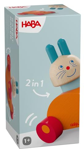 HABA Entdeckerfahrzeug Hasen-Flitzer – Spielzeug-Auto mit Wippfunktion, Motorikspielzeug mit Glocke, Lernspielzeug für Kinder ab 1 Jahr – 2012240001
