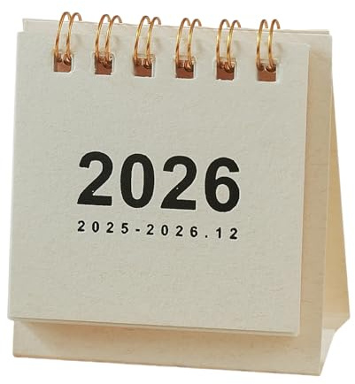 Tischkalender 2026, 12-Monate-Tagesplaner, 6,5 x 7 x 3 cm, Papierplanungs- und Organisationswerkzeug, einfach zu bedienendes Design, ideal für Büros, Schule, Klassenzimmer, Weiß/Creme/Grün