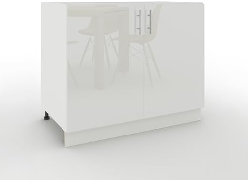 JD Greta Adjustable Kitchen Base Unit - 1000mm - Base Cabinet with Doors (No Worktop) - White Gloss