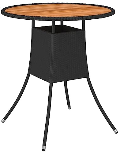 HaoChrymec Garten-Esstisch Schwarz mit PE Rattan und Akazienholz, Pulverbeschichteter Stahlrahmen, Loungetisch Outdoor, Esszimmer Tisch, Beistelltisch Garten, Ø 70 x 73 cm