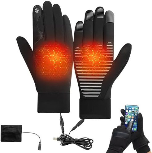 Rakuker Gants Chauffants, Gant Chauffant avec 3 Réglages de Température, Gants Chauffant avec USB Alimentation, Gant Chauffants Femme Homme pour Ski, Moto et Randonnée, Noir/L