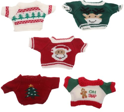 HEMOTON Weihnachtspullover Für 30cm Bären – 5 Stück Strick Outfit Aus Hautfreundlichem Material Universelle Puppenbekleidung Für Festliche Kuscheltierszenen