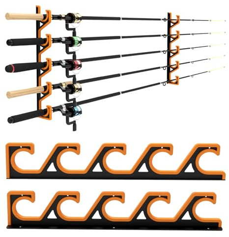 tonhui Angelrutenhalter Wand & Decke Horizontal, Rutenhalter Garage mit weichem PU-Schutz, Angel Rutenständer für 5 Ruten, Kratzfeste Aufbewahrung für Angelruten (Schwarz/Gelb)