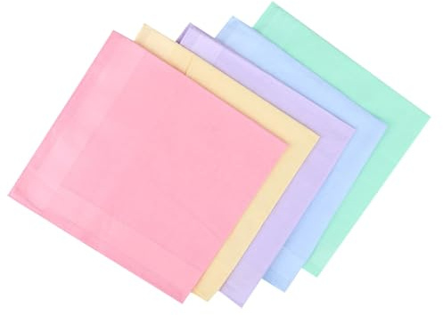 5 PCS Women's Handkerchiefs, Ladies 100% 60S Cotton Handkerchiefs 40 x 40 cm Soft Solid Candy Color Pocket Square Towel for Wedding Tea Party Daily Use Mother's Day Gifting