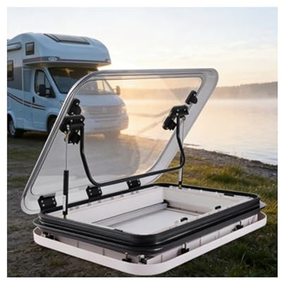 Wohnmobil-Dachlüftung, großes Caravan-Dachfenster-Belüftungsset, 12V LED + Insektenschutz, 70° Öffnung, Für Camper, Wohnwagen(80x50cm)