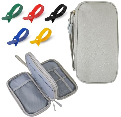 BCUBA® Organizador Cables Viaje – Estuche para Cables + 10 Bridas Autoadherentes | Estuche para Cargadores, USB y Accesorios Electrónicos | Bolsa Compacta y Versátil (GRIS)