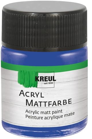 KREUL 75539 - Acrylic Matte Paint, Blue in 50 ml Glass, Creamy Covering, Quick-Drying Water-Based Paint, Suitable for Many Different Surfaces