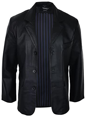 Infinity Mens Real Leather Jacket Black Smart Casual Classic Blazer Retro Vintage