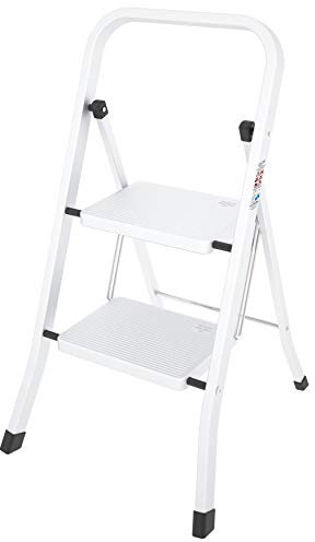 COLOMBO Scaletta 2 Gradini Pieghevole in Acciaio – Scaletta Domestica Salvaspazio con Gradini Antiscivolo e Piedini in Gomma – Scala Richiudibile Robusta e Sicura, Design Made in Italy
