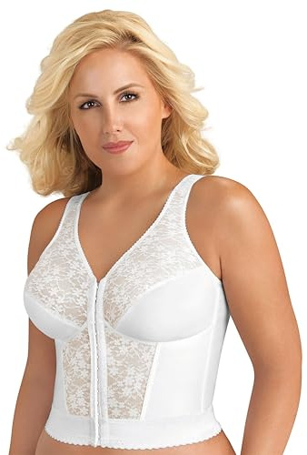 Exquisite Form Women's Fully Front Close Longline Lace Posture Bra, White, 40D