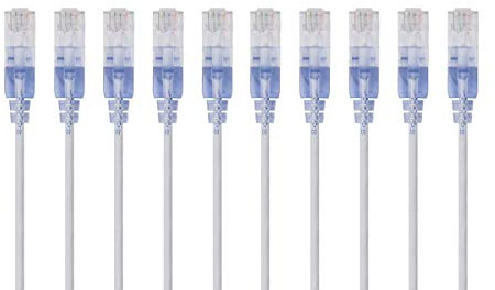 Monoprice SlimRun Cat6A Ethernet Patch Cable - Network Internet Cord - RJ45, Stranded, UTP, Pure Bare Copper Wire, 30AWG, 2 Feet, White, 10-Pack