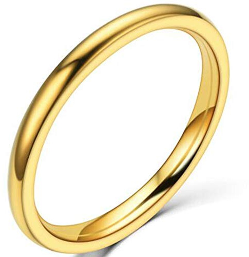 JUDE 2MM Tungsten Carbide Stackable Ring Plain Wedding Band (Gold, Q)