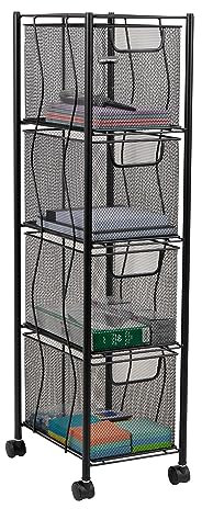 Mind Reader Rollschrank mit Schubladen, Schreibtisch-Organizer, Aufbewahrung, Küche, Metallgitter, 20,3 cm L x 27,9 cm B x 80,9 cm H, Schwarz