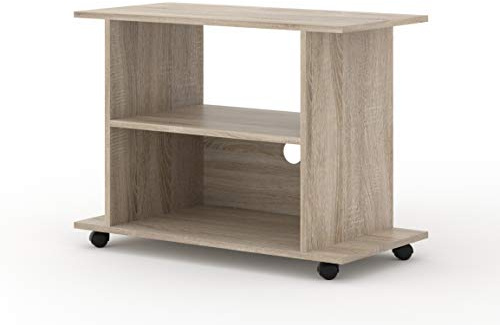 BIM Furniture TV-Ständer Yogi – Fernsehständer auf Rollen 80x60x40 cm, Niedriges Regal mit Ablagen, Moderner Fernsehständer mit Kabelloch – Sonoma Eiche
