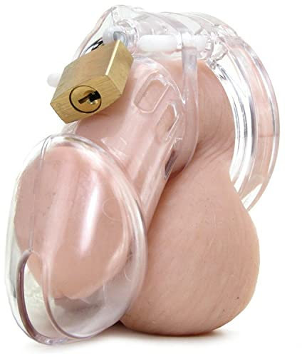 Keuschheitskäfig Herren Käfig 8,2 cm 5 Ringe Ø 3,3–4,6 cm Innenmaß 3×3 cm Transparent Chastity Cage mit Schloss&Schlüsseln Peniskäfig & Cock Cage für Männer Alltag &Kontrolle FOPS N22