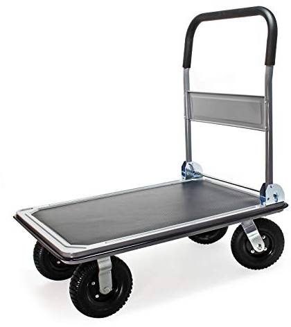 Wiltec Plattformwagen bis 300 kg 895x610x985 mm, Transportkarre klappbar mit Bügelgriff und Anti Rutsch Belag und Kantenschutz, Transporthilfe